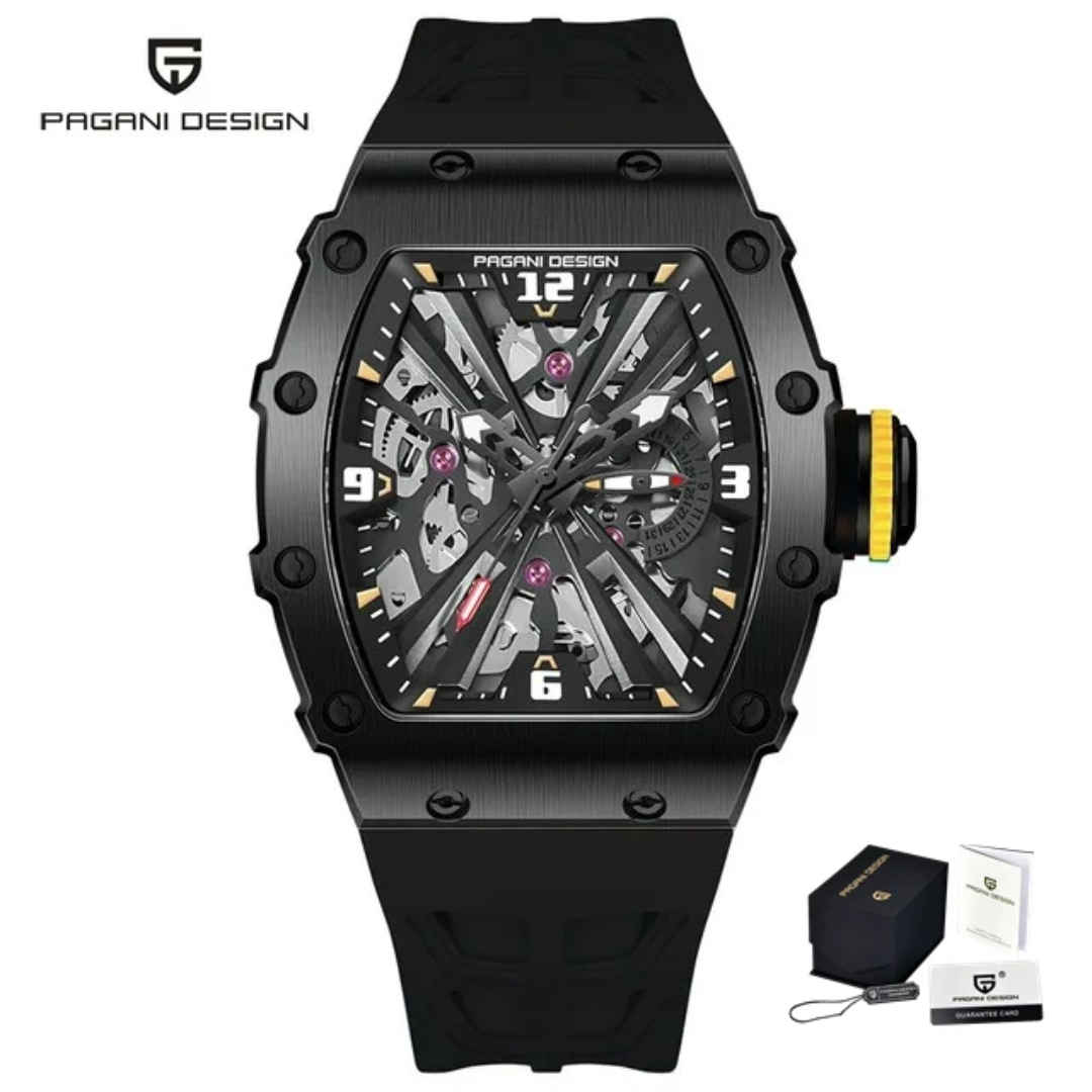Pagani Design PD-1738 – Reloj de Cuarzo para Hombre | Caja Tonneau, Cristal Zafiro y Correa de Caucho