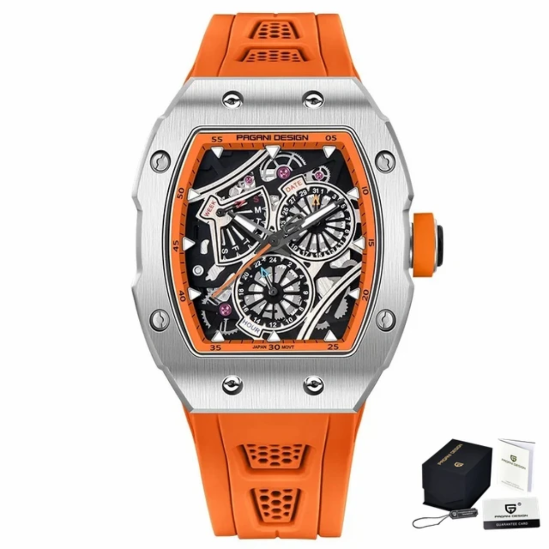 Pagani Design PD-YS012 reloj cronógrafo hombre naranja - caja tonneau cristal zafiro
