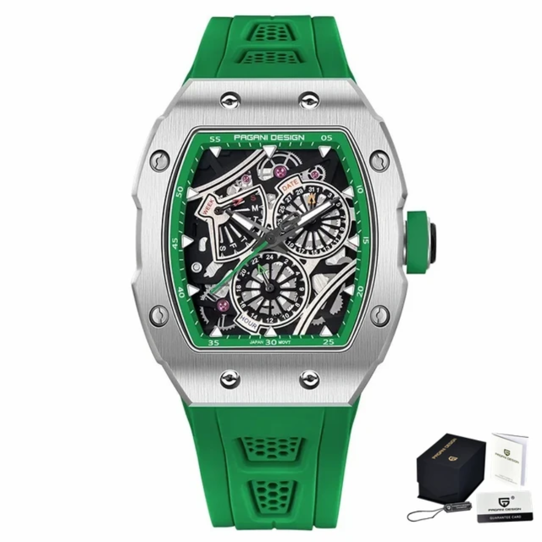 Pagani Design PD-YS012 reloj cronógrafo hombre verde - caja tonneau cristal zafiro