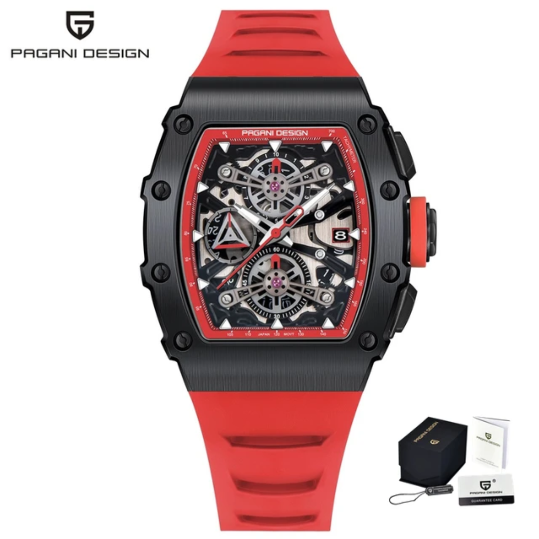 Pagani Design PD-YS011 reloj cronógrafo hombre rojo - caja tonneau cristal zafiro 10 bar